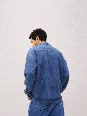 Blue Denim Oversized Shirt-MASCLN SASSAFRAS