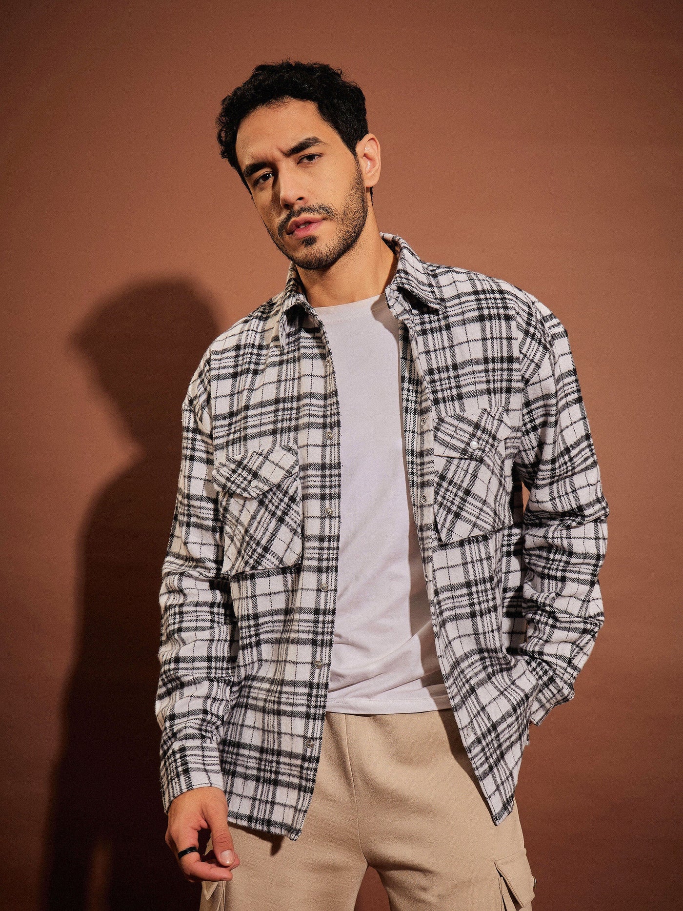 Black & White Check Box Pocket Oversized Shirt-MASCLN SASSAFRAS