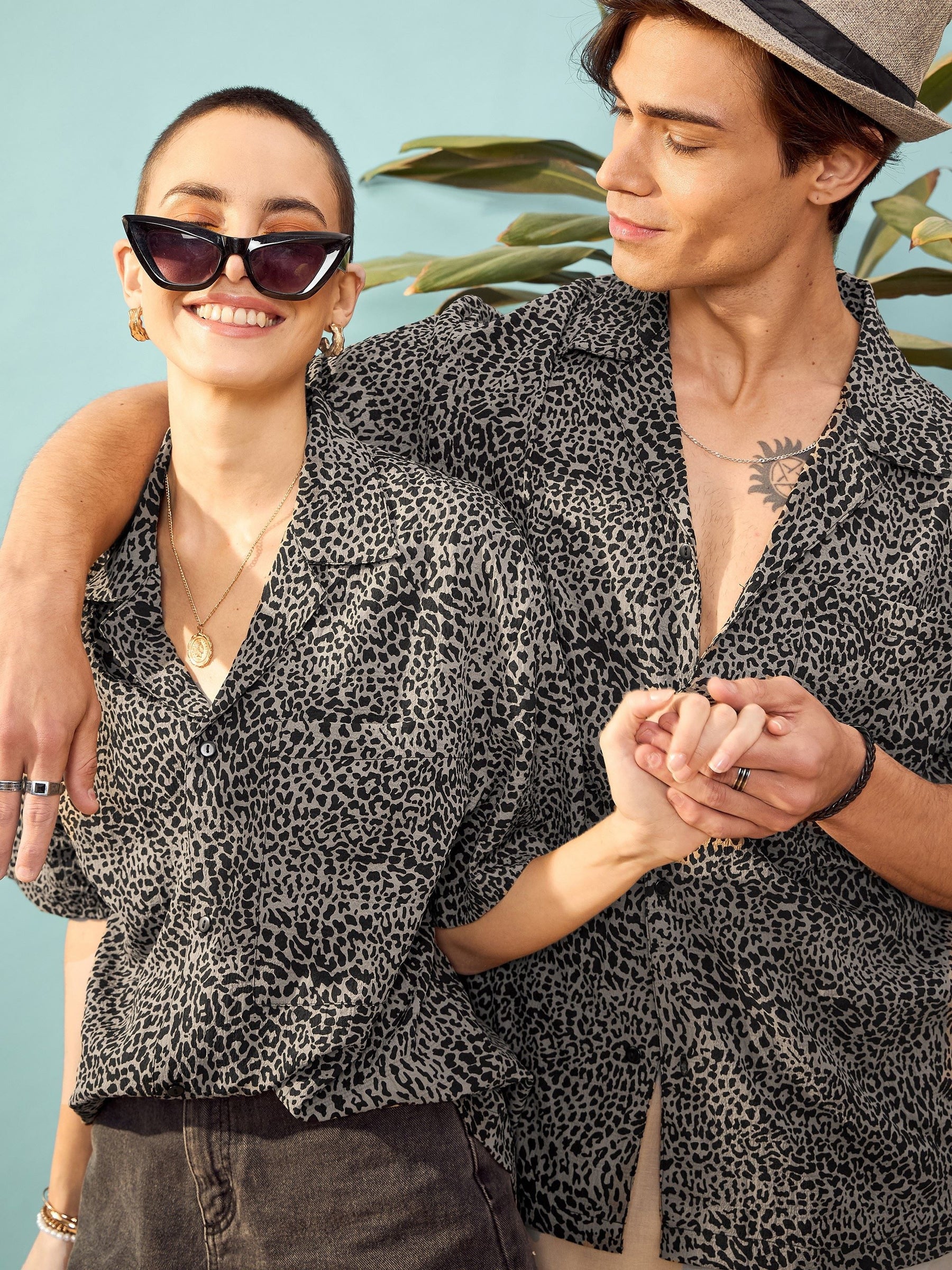 Unisex Brown Leopard Print Relax Fit Shirt-MASCLN SASSAFRAS