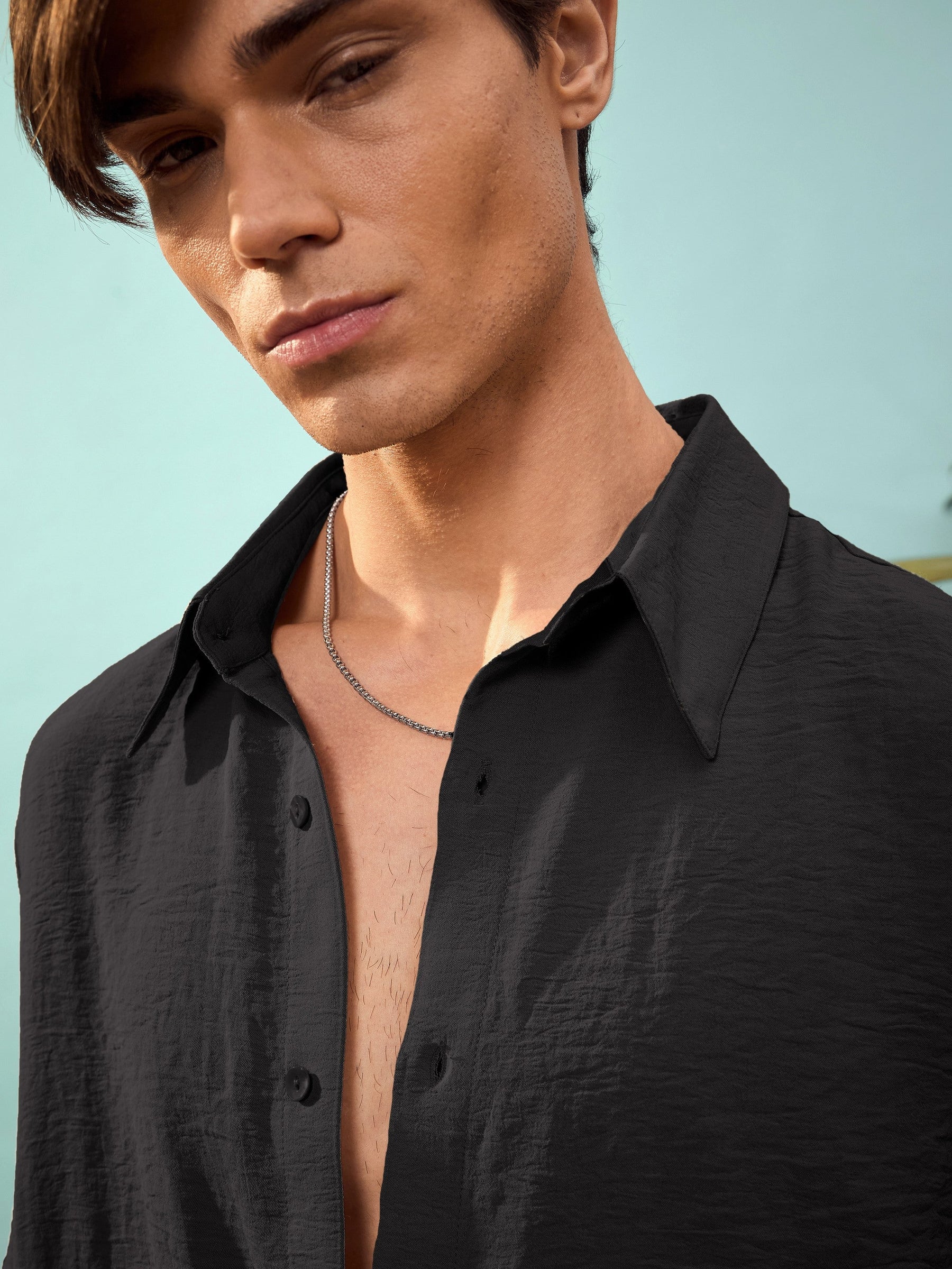 Black Relax Fit Shirt-MASCLN SASSAFRAS