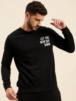 Black LET THE NEW DAY DAWN Print Sweatshirt-MASCLN