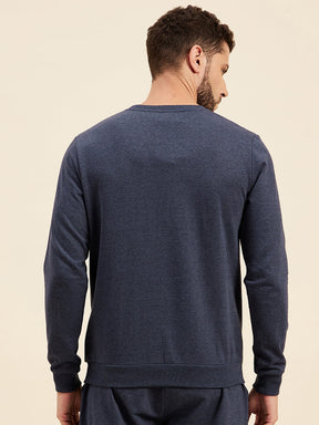Men Blue Melange Foil Print Sweatshirt
