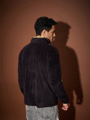 Black Fur Front Zipper Sweatshirt-MASCLN SASSAFRAS