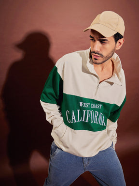 Beige & Green CALIFORNIA Zipper Oversized Sweatshirt-MASCLN SASSAFRAS