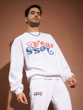 White FEAR LESS Oversized Sweatshirt-MASCLN SASSAFRAS