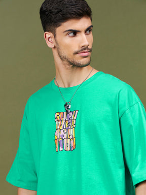 Unisex Green Printed Oversized T-Shirt-MASCLN SASSAFRAS