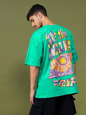 Unisex Green Printed Oversized T-Shirt-MASCLN SASSAFRAS