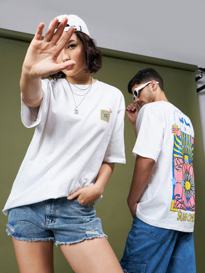 Unisex White SUNFLOWER Oversized T-Shirt-MASCLN SASSAFRAS