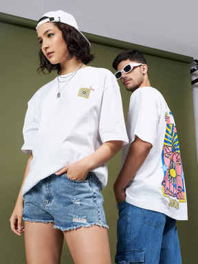 Unisex White SUNFLOWER Oversized T-Shirt-MASCLN SASSAFRAS