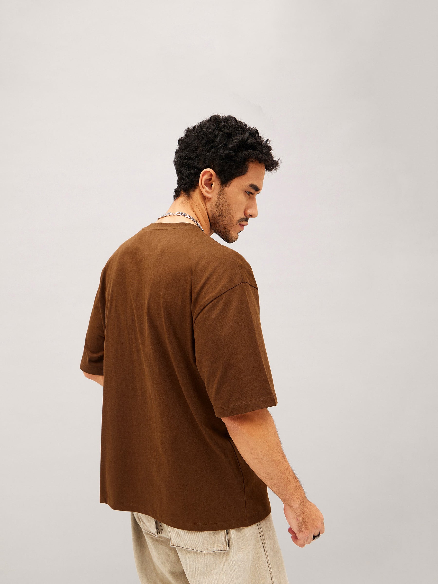 Unisex Brown BELIEVE Oversized T-Shirt-MASCLN SASSAFRAS