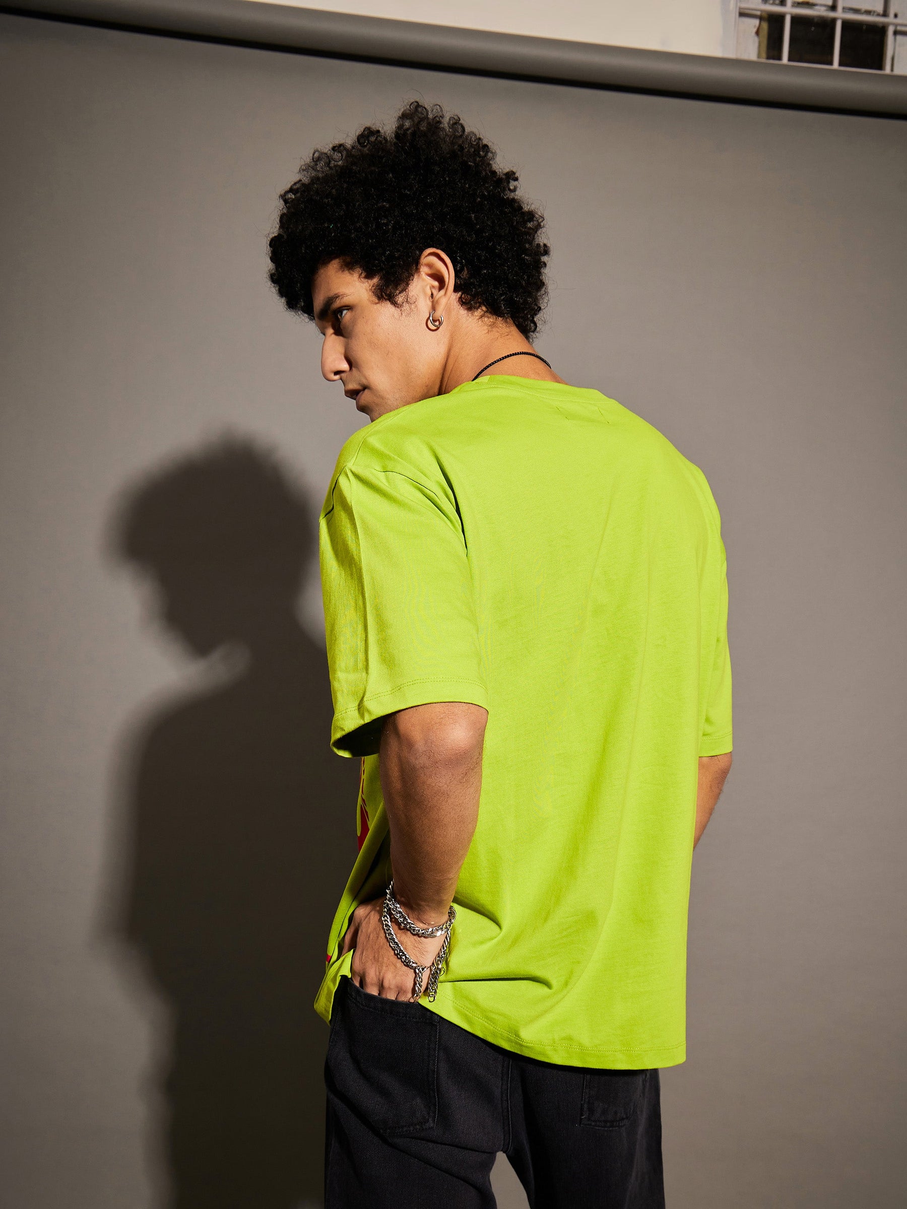 Unisex Green Bird Print Oversized T-Shirt-MASCLN SASSAFRAS