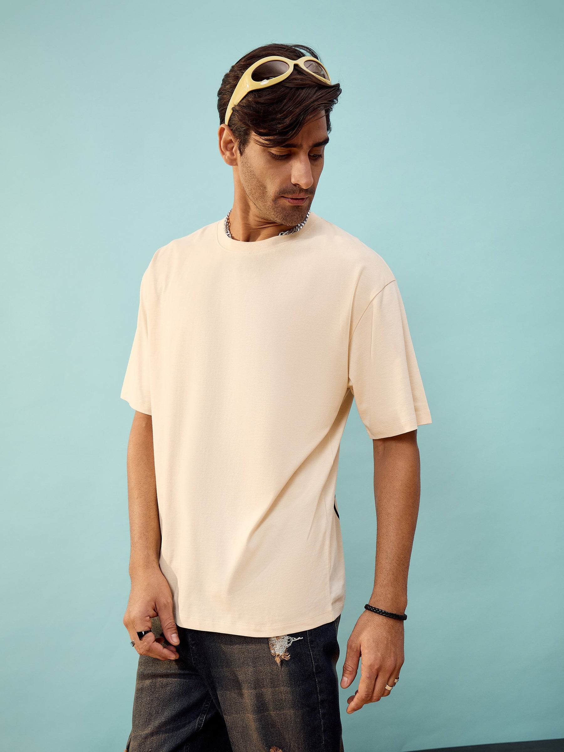 Unisex Beige NYC Oversize T-Shirt-MASCLN SASSAFRAS