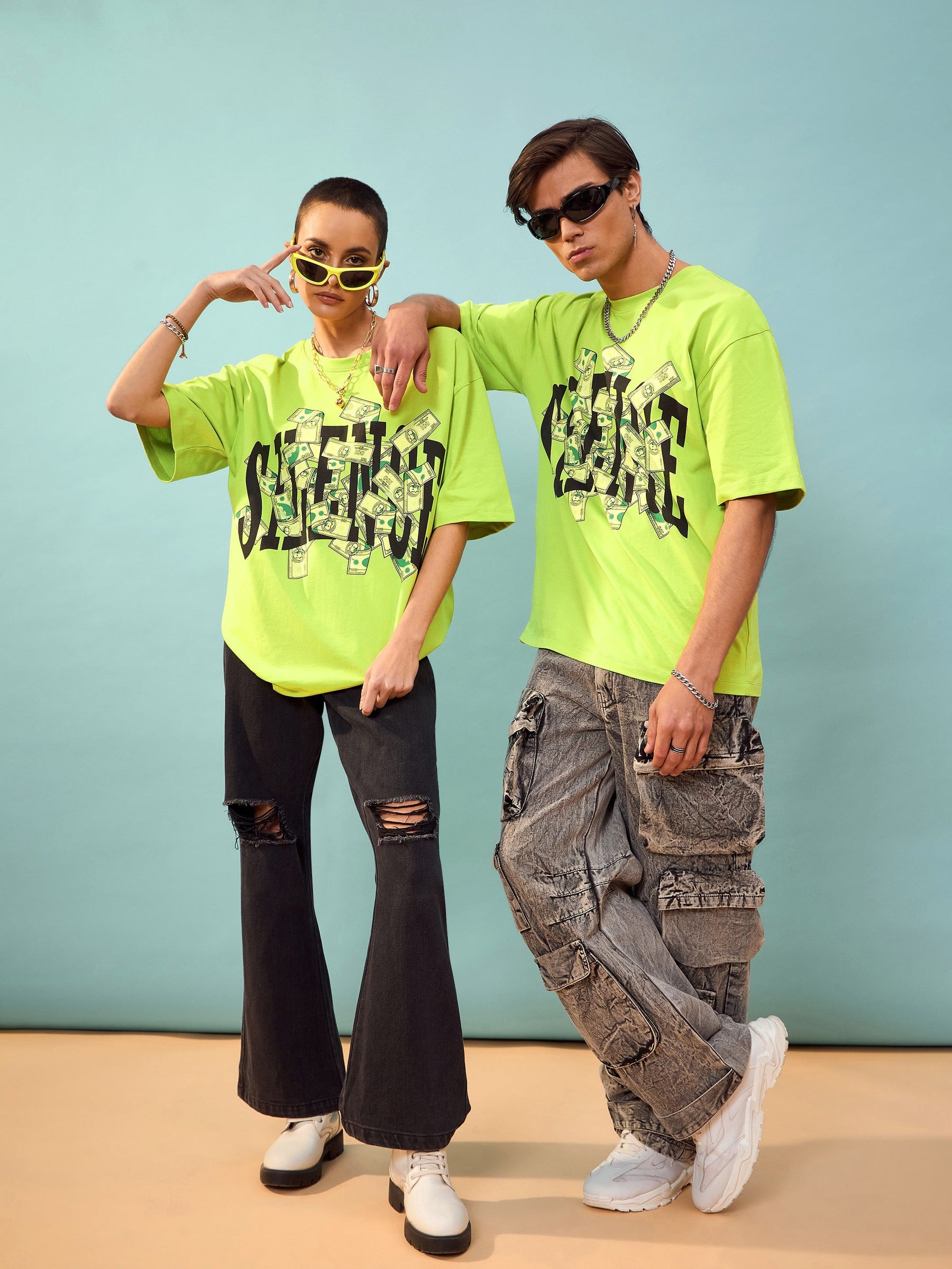 Unisex Green SILENCE Oversize T-Shirt-MASCLN SASSAFRAS