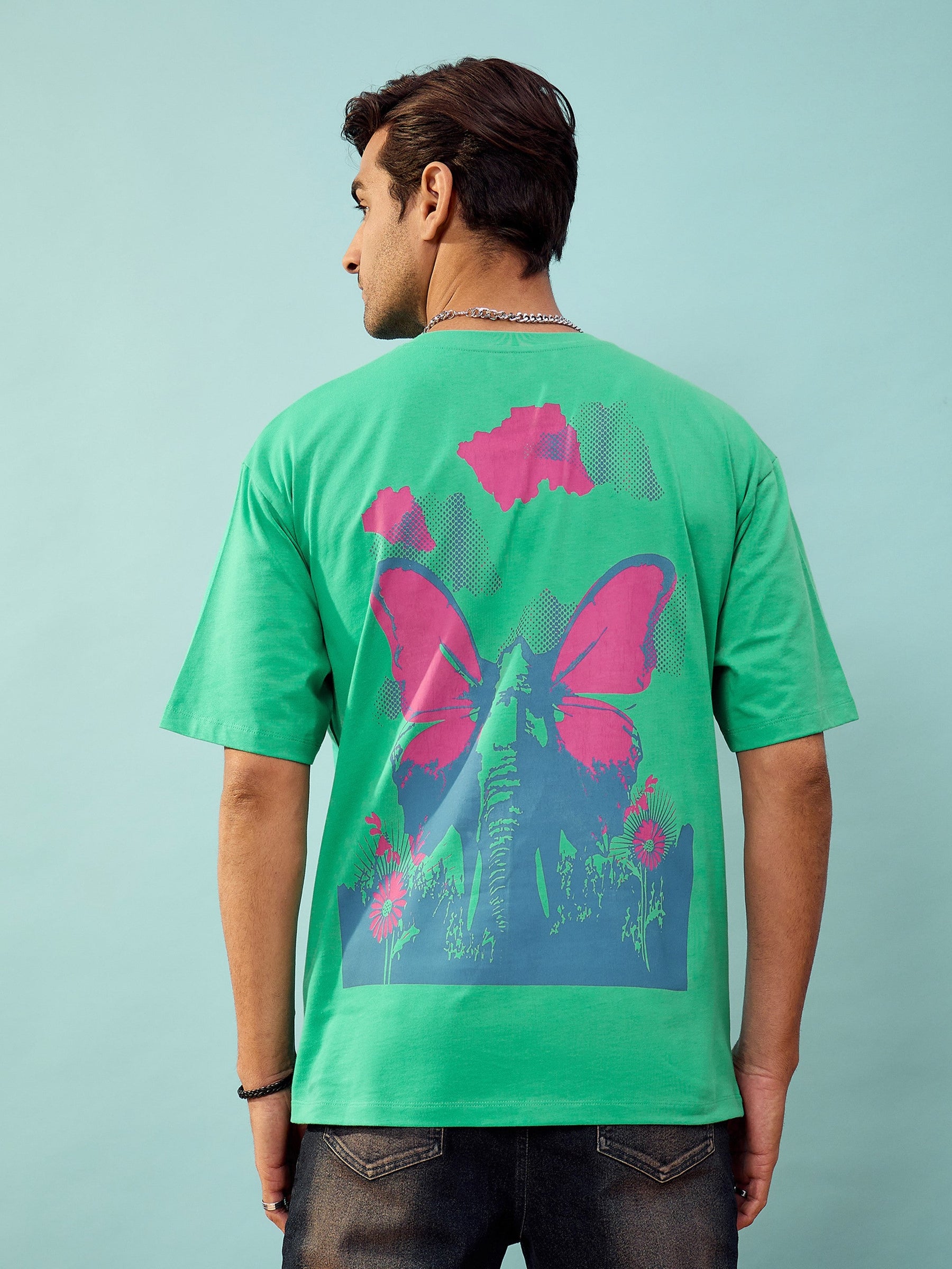 Unisex Green Graphic Print Oversize T-Shirt-MASCLN SASSAFRAS