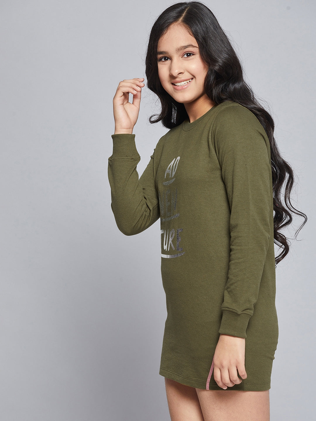 Olive green long cheap sleeve t shirt dress