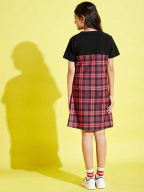 Girls Red & Black Check Print A-Line Dress