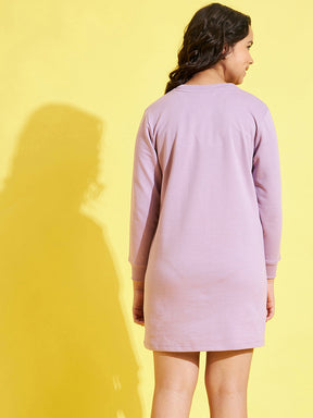 Girls Lavender Face Print Terry Sweat Dress