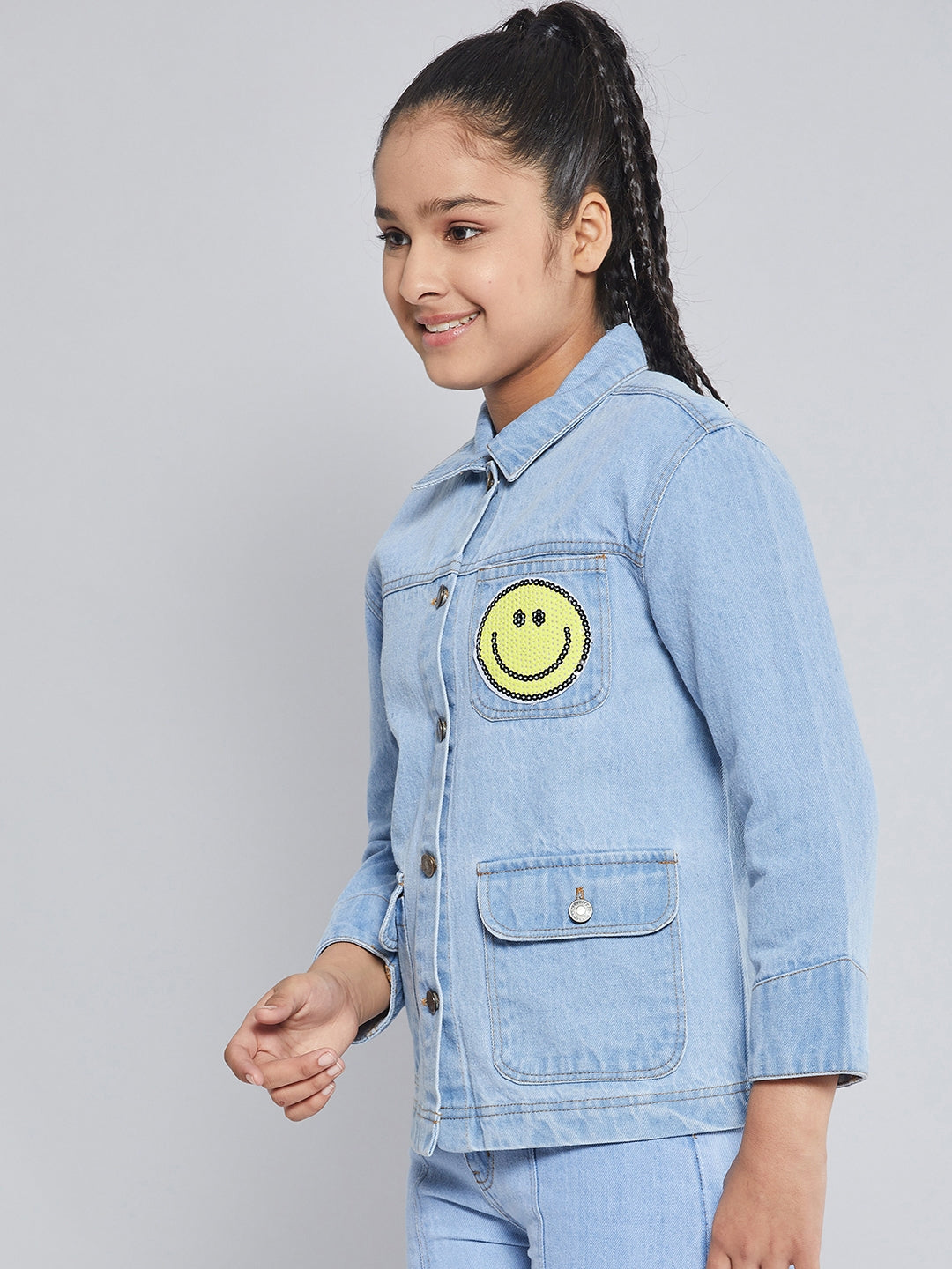 Buy Girls Ice Blue SMILEY Patch Denim Jacket Online at Sassafras