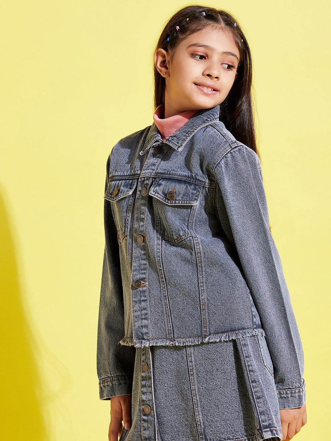 Denim Jacket Grey Colour For Women And Girls