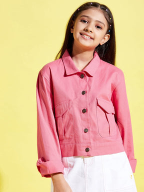 Pink Front Button Twill Jacket-Noh.Voh