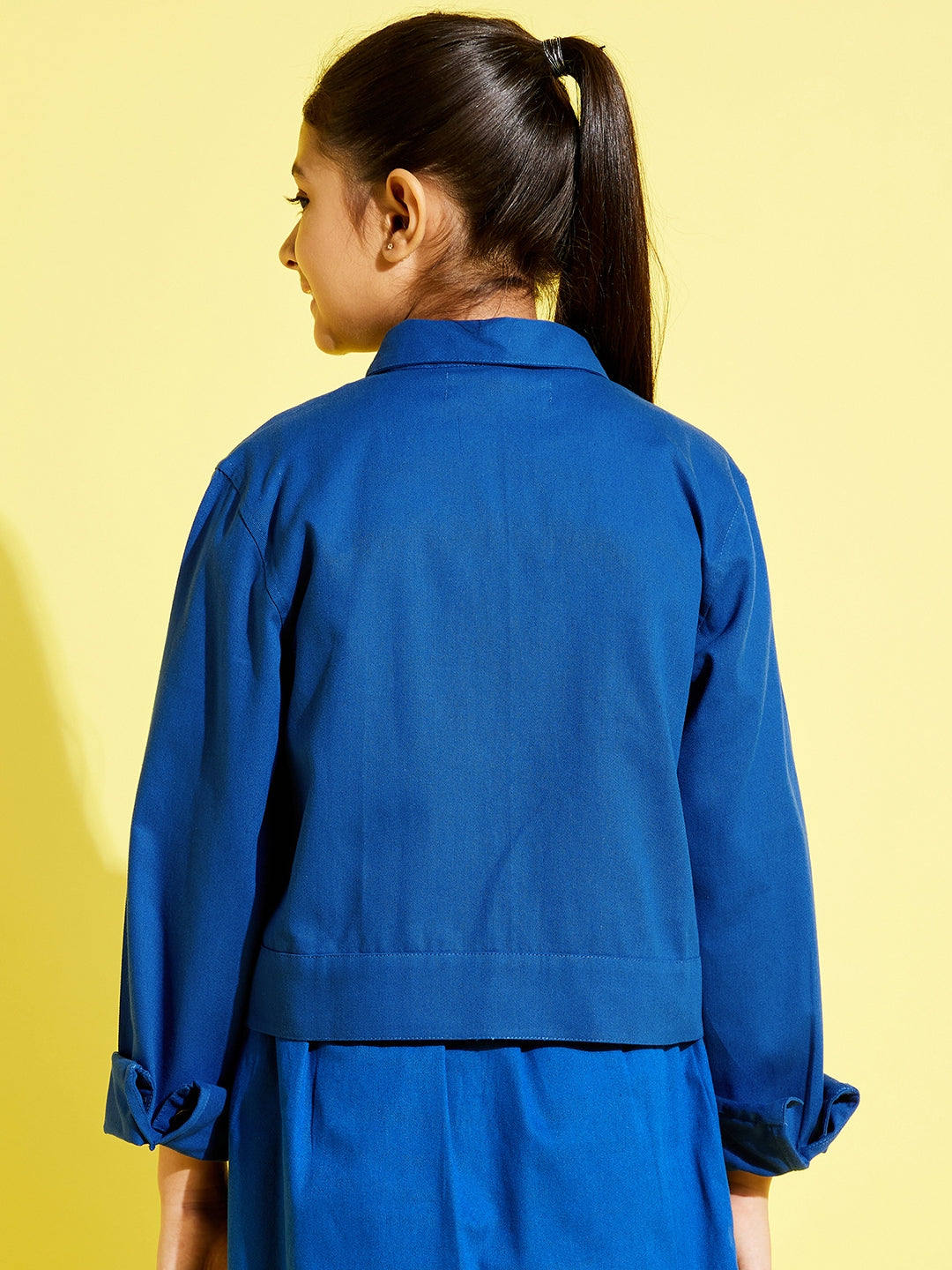 Girls Blue Front Button Twill Jacket