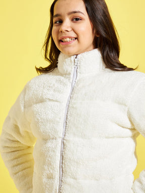 White Fur Front Zipper Quilted Jacket-Noh.Voh