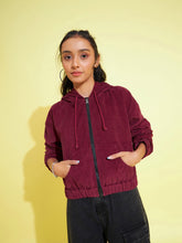 Burgundy Corduroy Hoodie Crop Jacket-Noh.Voh