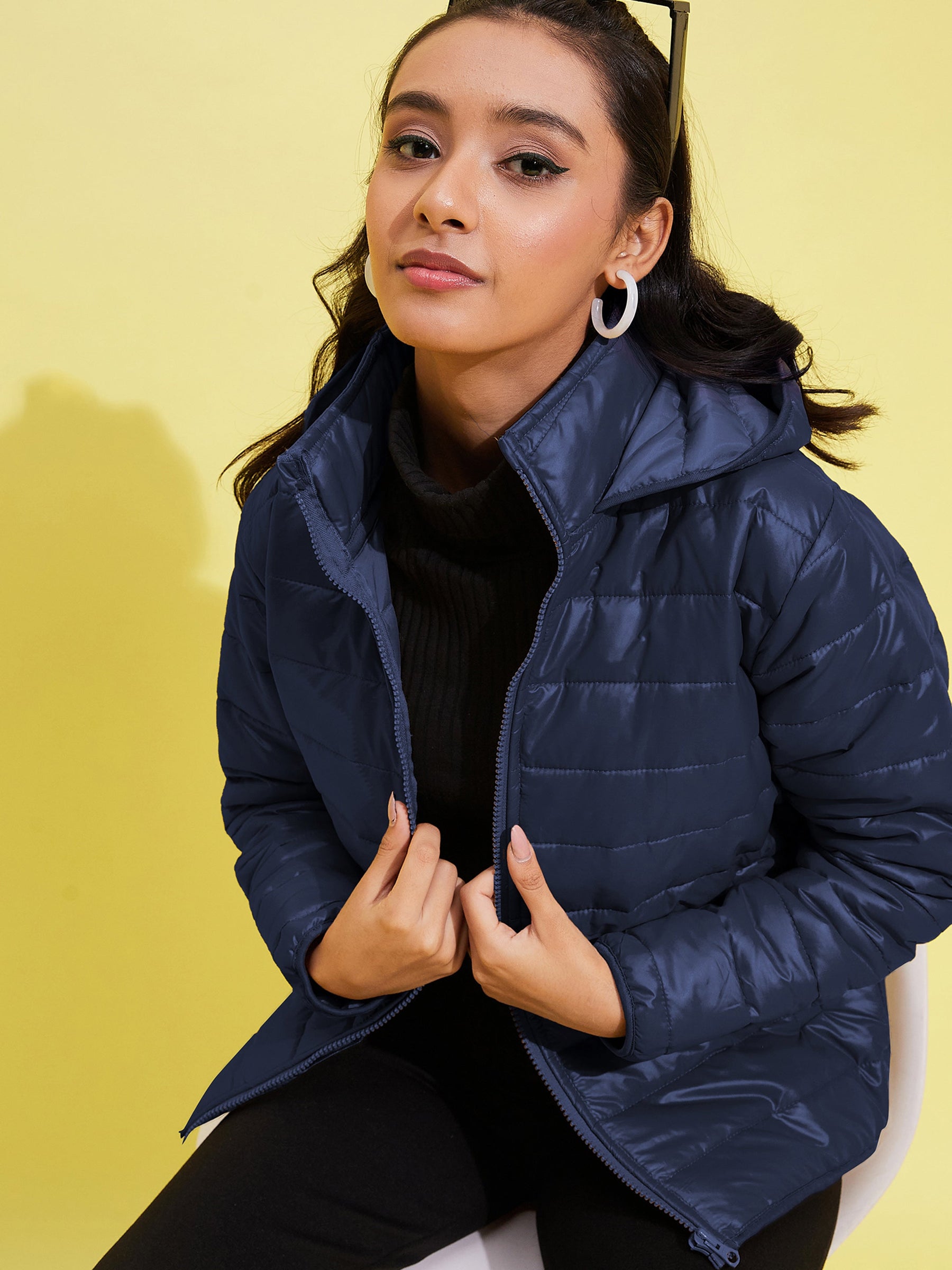 Navy Quilted Hooded Jacket-Noh.Voh