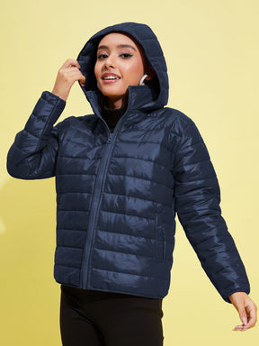 Navy Quilted Hooded Jacket-Noh.Voh