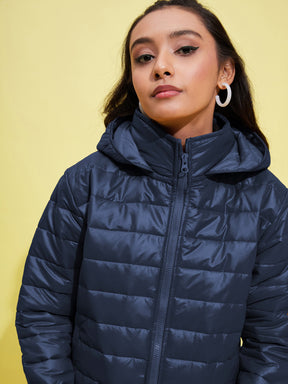 Navy Quilted Hooded Jacket-Noh.Voh