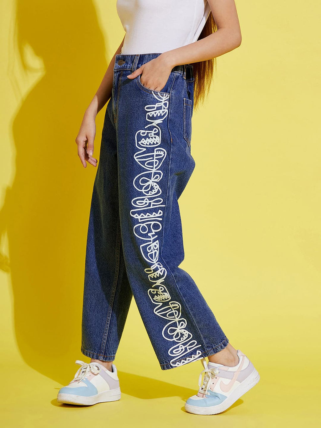 Buy Girls Blue Face Print Straight Jeans Online at Sassafras