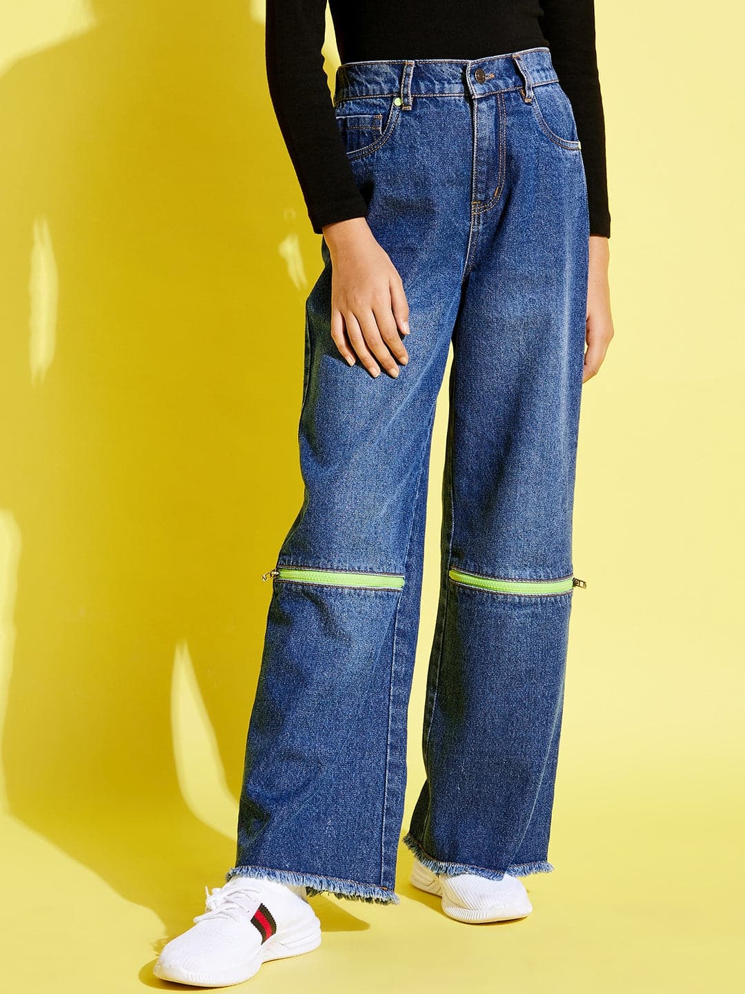 Blue Front Zipper Straight Jeans-Noh.Voh