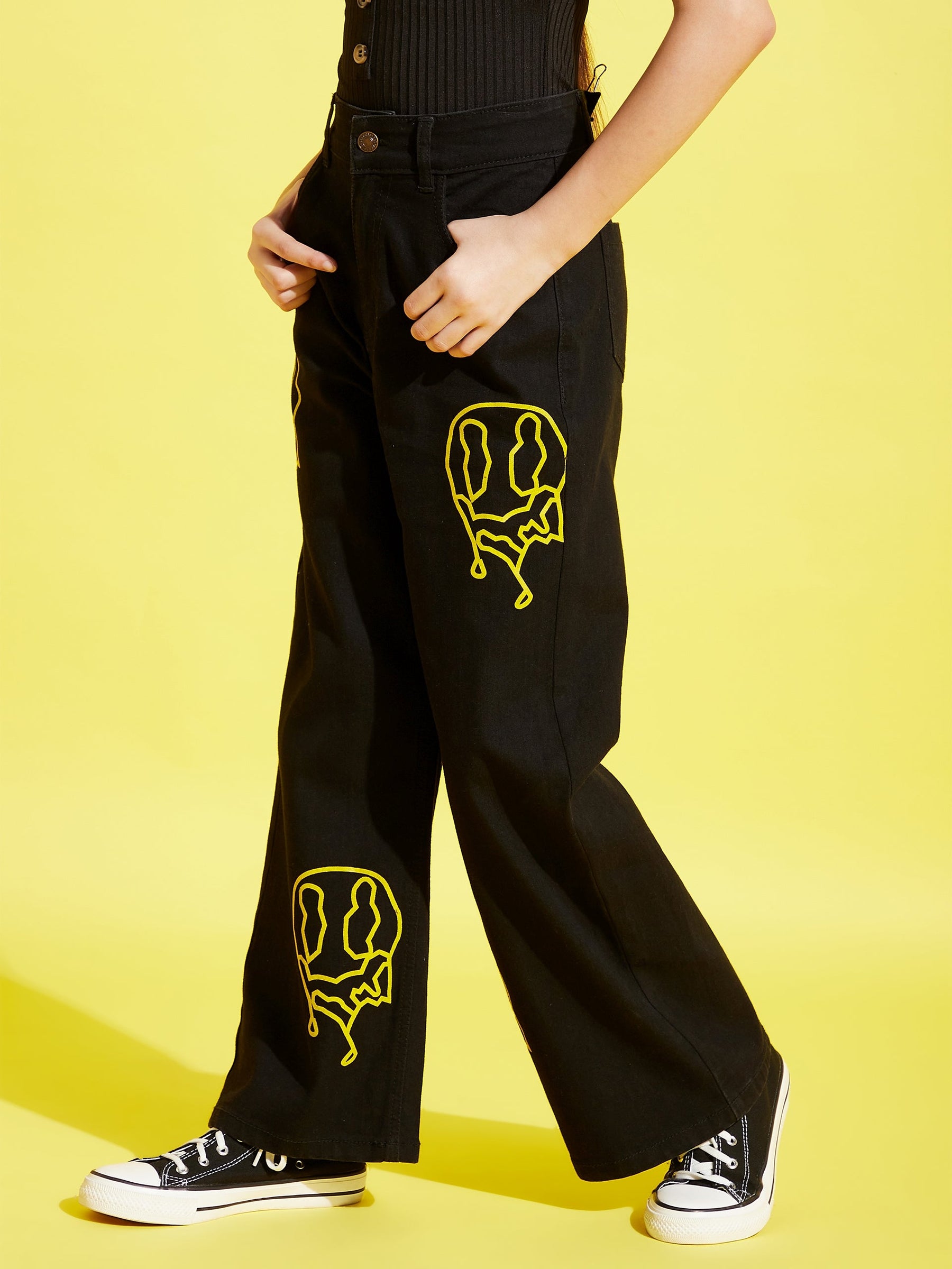 Buy Girls Black Skull Print Straight Jeans Online at Sassafras