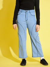 Ice Blue Contrast Thread Straight Jeans-Noh.Voh