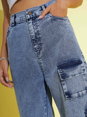 Blue Acid Wash Multi Pockets Straight Jeans-Noh.Voh