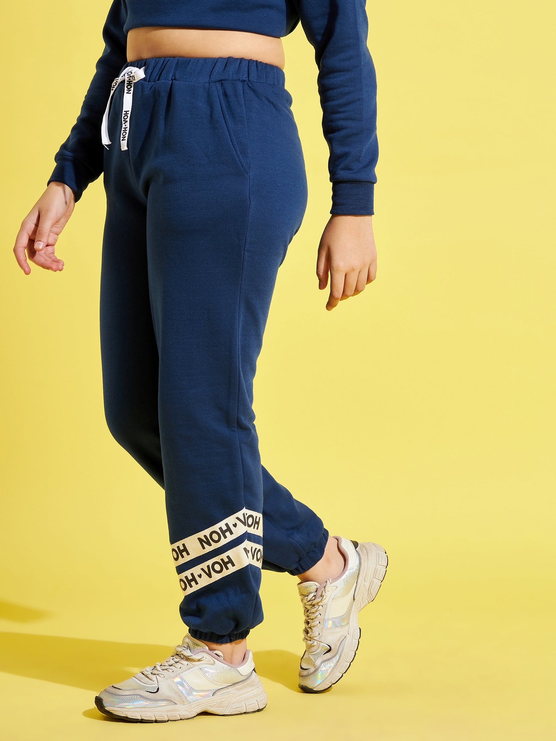 Buy Girls Blue Fleece Brand Tape Joggers Online at Sassafras