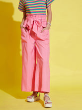 Girls Pink Paper Bag Multi Pocket Pants-Girls Pants-SASSAFRAS
