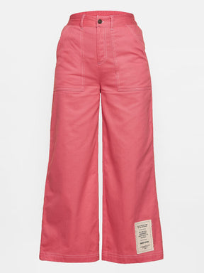 Red Contrast Thread Twill Straight Pants-Noh.Voh