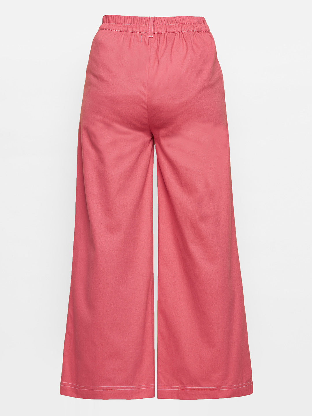 Girls Red Contrast Thread Twill Straight Pants