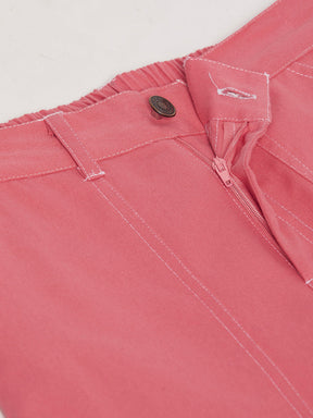 Girls Red Contrast Thread Twill Straight Pants