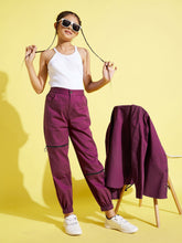 Burgundy Front Zipper Twill Joggers-Noh.Voh