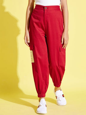 Red Side Patch Pocket Twill Joggers-Noh.Voh