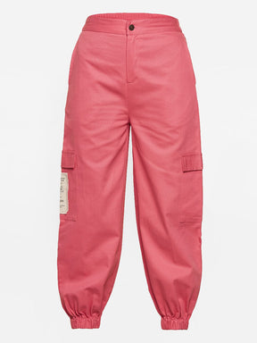 Pink Side Patch Pocket Twill Joggers-Noh.Voh
