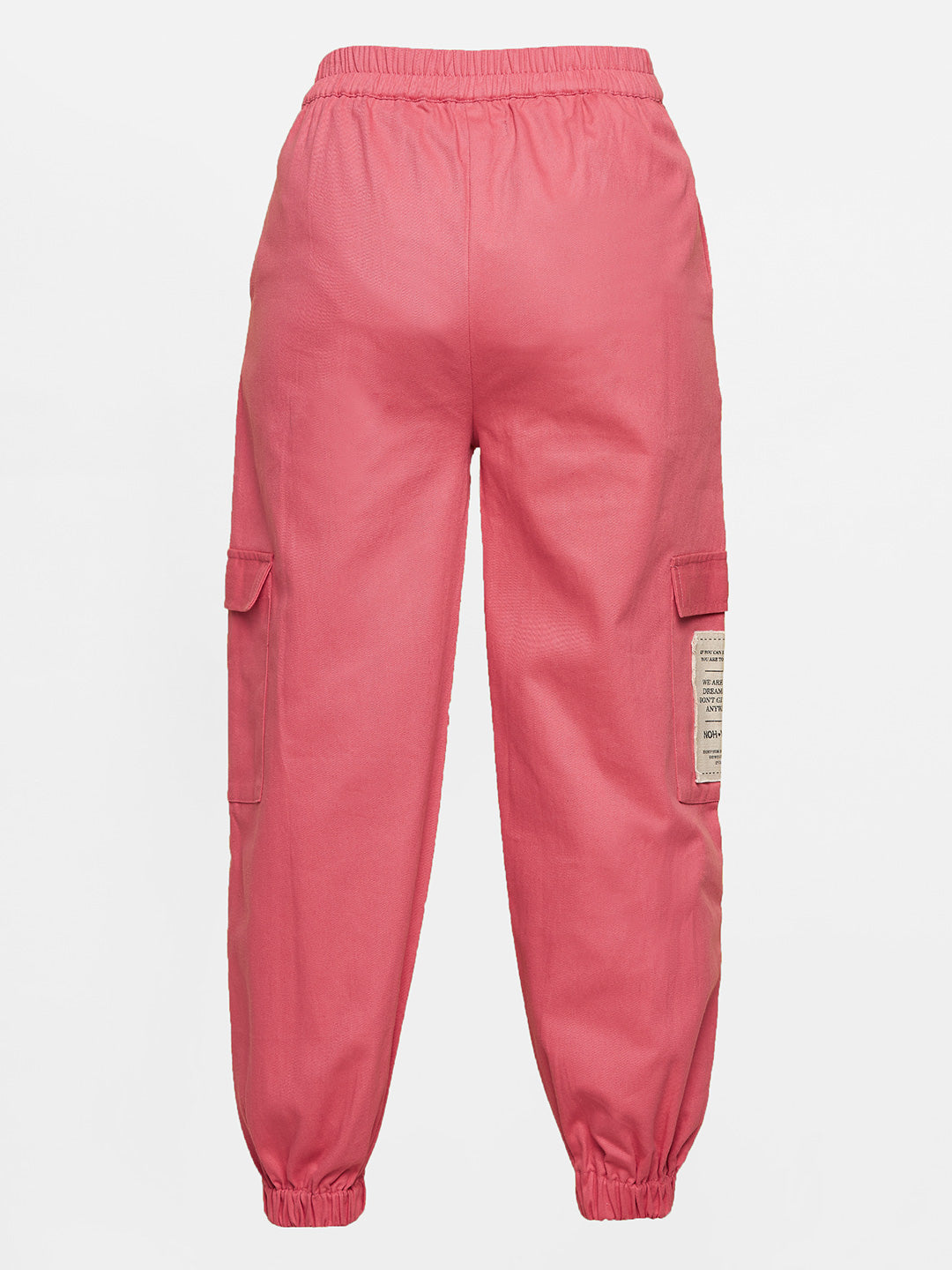 Girls Pink Side Patch Pocket Twill Joggers