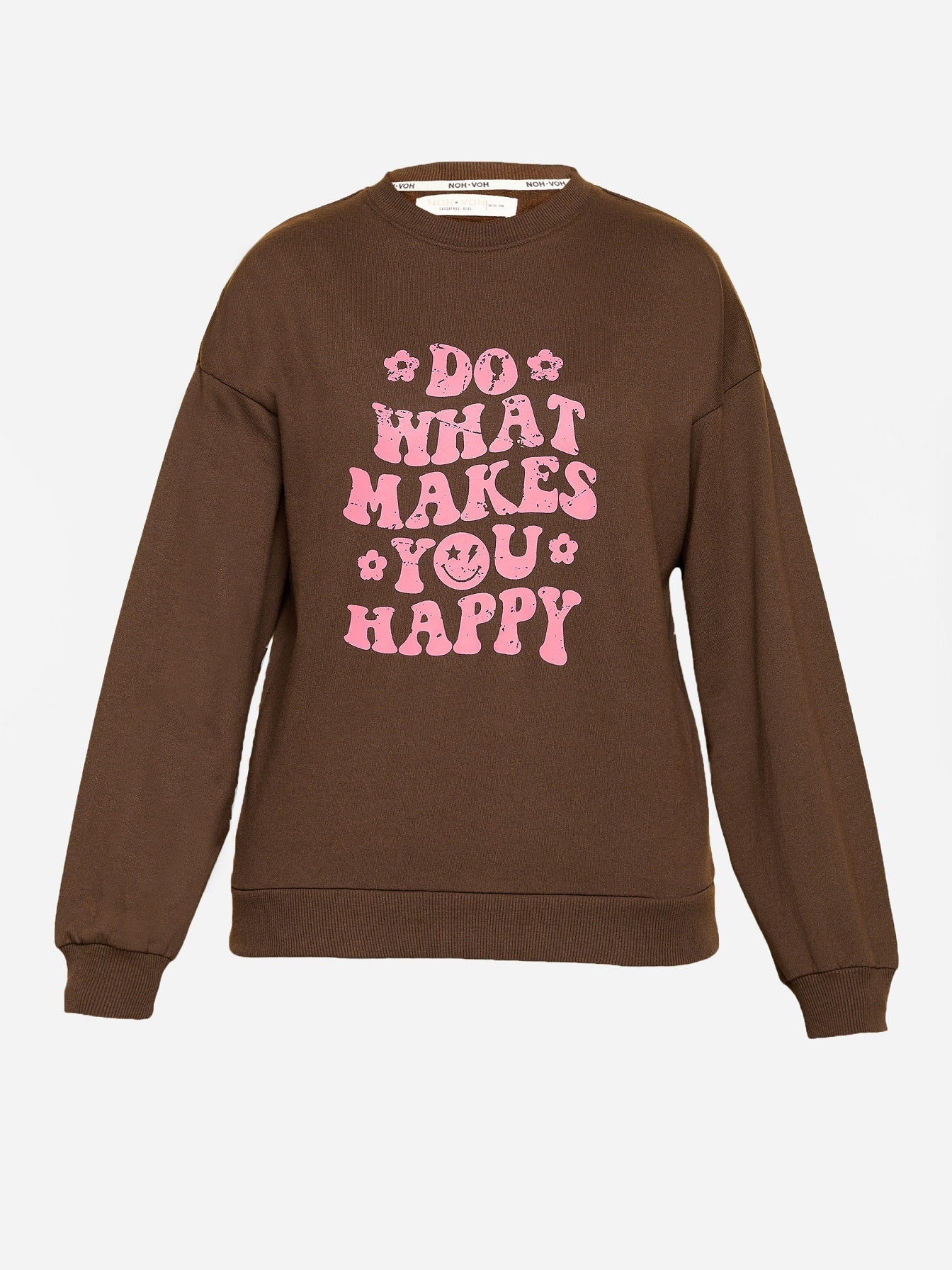 Girls Brown HAPPY Print Terry Sweatshirt With Track Pants