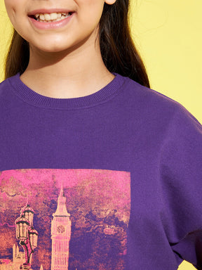 Girls Purple LONDON Sweatshirt With Track Pants