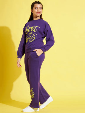 Girls Purple Sweet & Sassy Sweatshirt With Track Pants