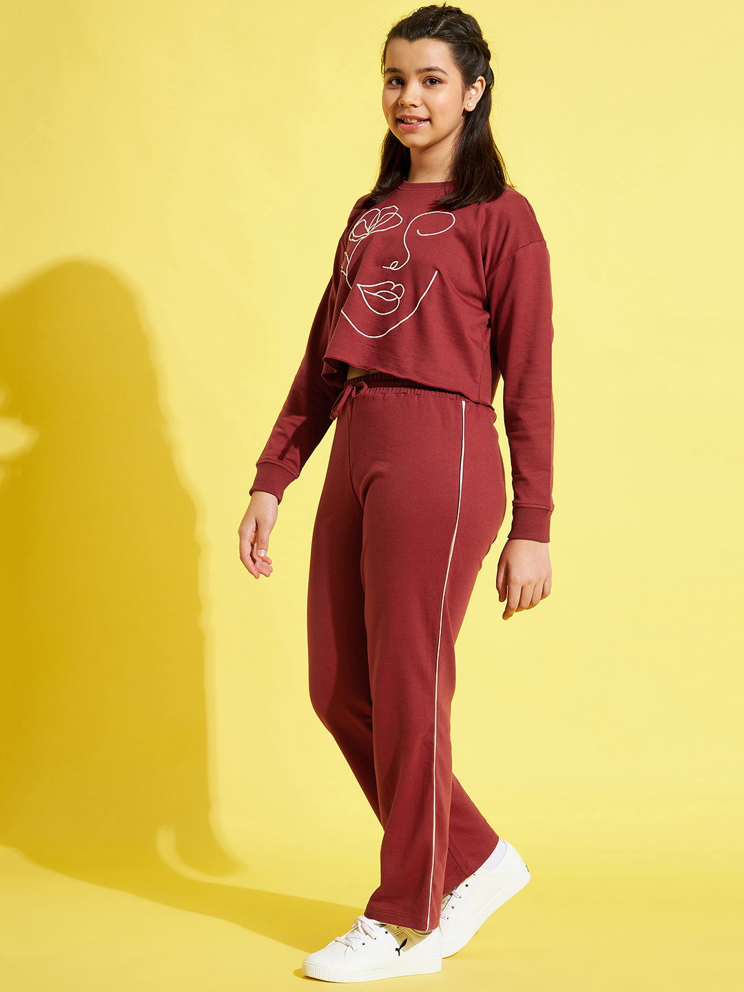 Girls Rust Face Embroidery Sweatshirt with Track Pants