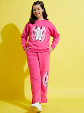 Pink Fleece Flower Oversize Sweatshirt With Track Pants-Noh.Voh