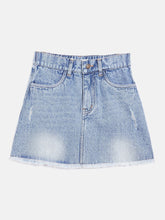 Girls Blue Raw Hem Denim Mini Skirt-Girls Skirts-SASSAFRAS